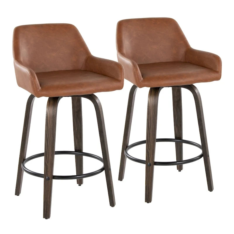 Tabouret de comptoir à hauteur fixe avec pieds en bois courbé Repose-pieds rond Siège pivotant