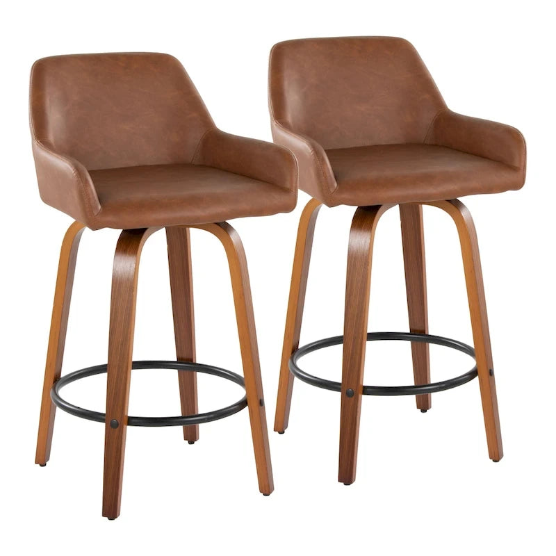 Tabouret de comptoir à hauteur fixe avec pieds en bois courbé Repose-pieds rond Siège pivotant