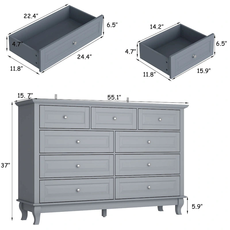 Commode 9 tiroirs Spacieuse Design élégant Blanc Noir Bleu Marine