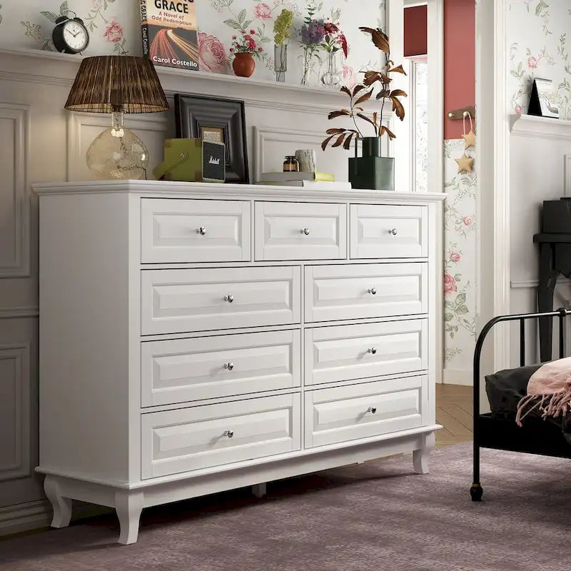 Commode 9 tiroirs Spacieuse Design élégant Blanc Noir Bleu Marine