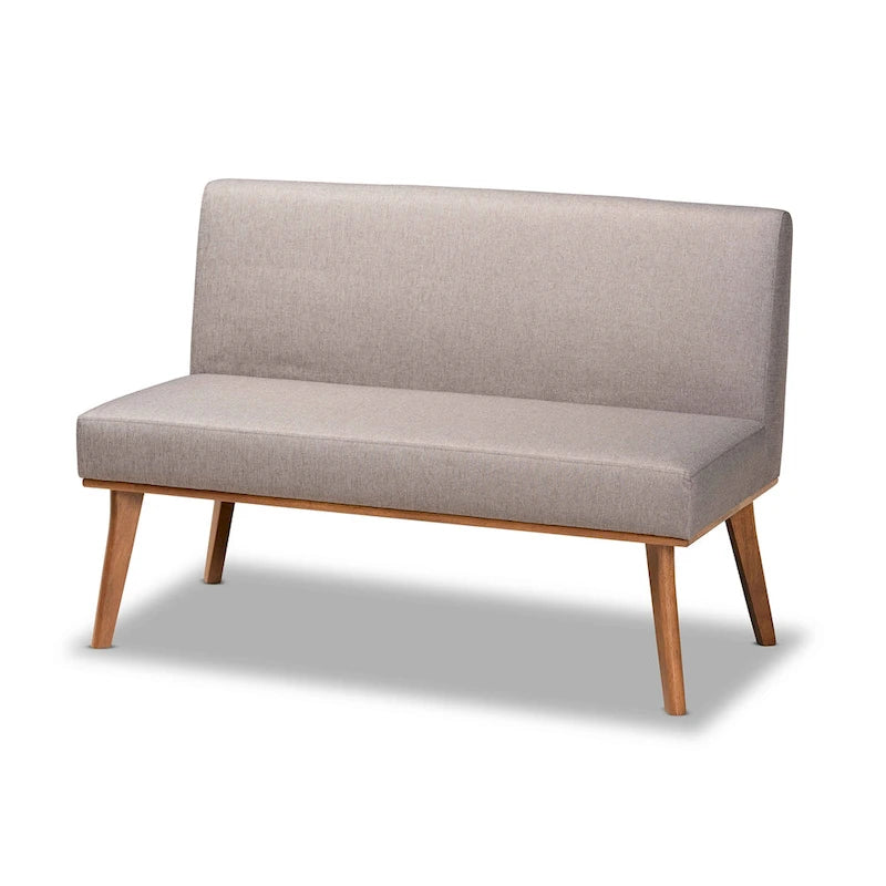 Banquette d'angle de salle à manger en tissu gris et bois finition noyer