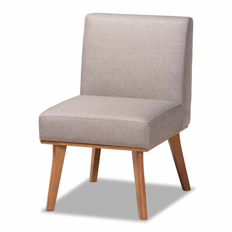Banquette d'angle de salle à manger en tissu gris et bois finition noyer