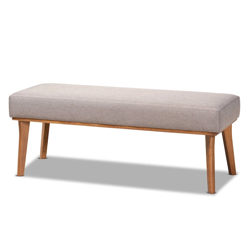 Banquette d'angle de salle à manger en tissu gris et bois finition noyer