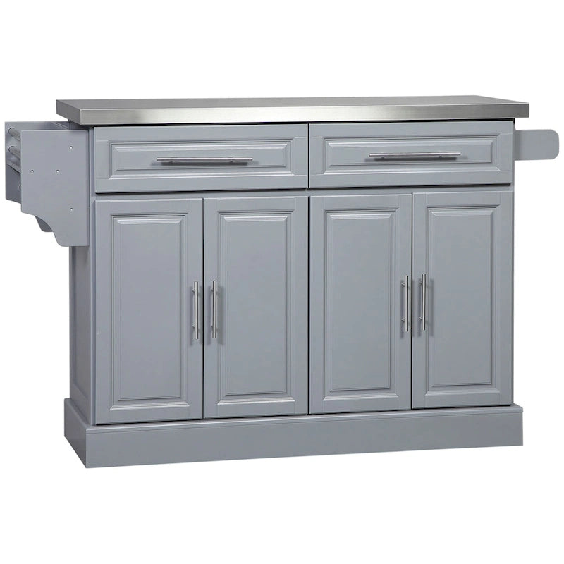 Îlot de cuisine roulant avec rangement Chariot de cuisine portable avec dessus en acier inoxydable Gris