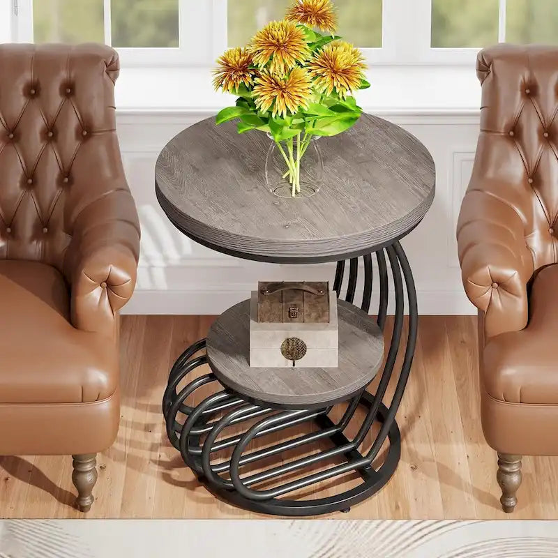 Table d'appoint ronde à 2 niveaux pour salon, chambre à coucher, table de chevet
