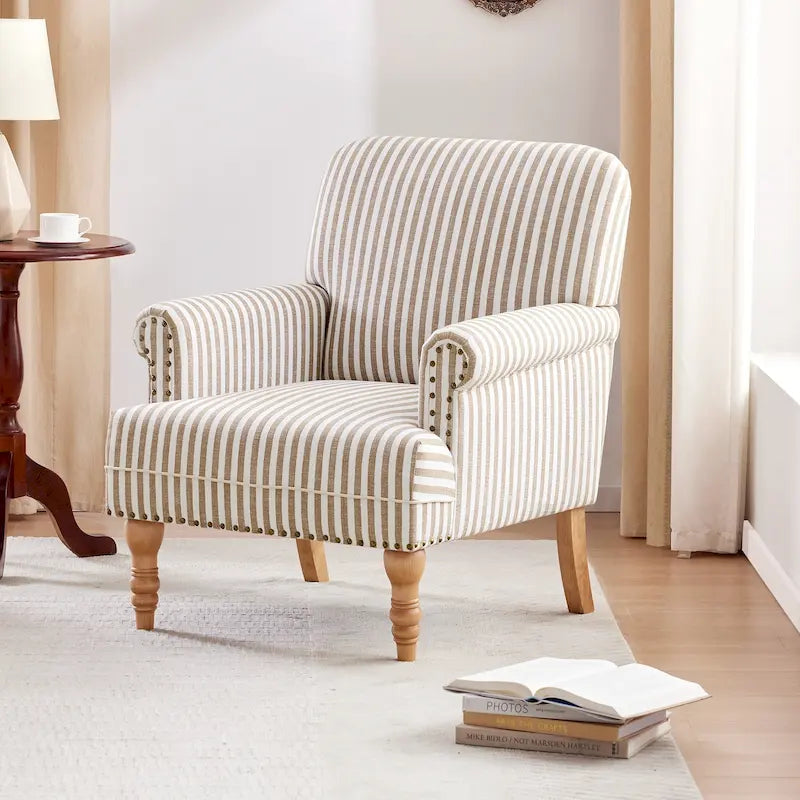 Fauteuil d'appoint rembourré en lin avec pieds pour salon