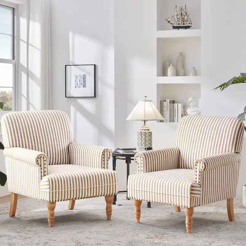 Fauteuil d'appoint rembourré en lin avec pieds pour salon