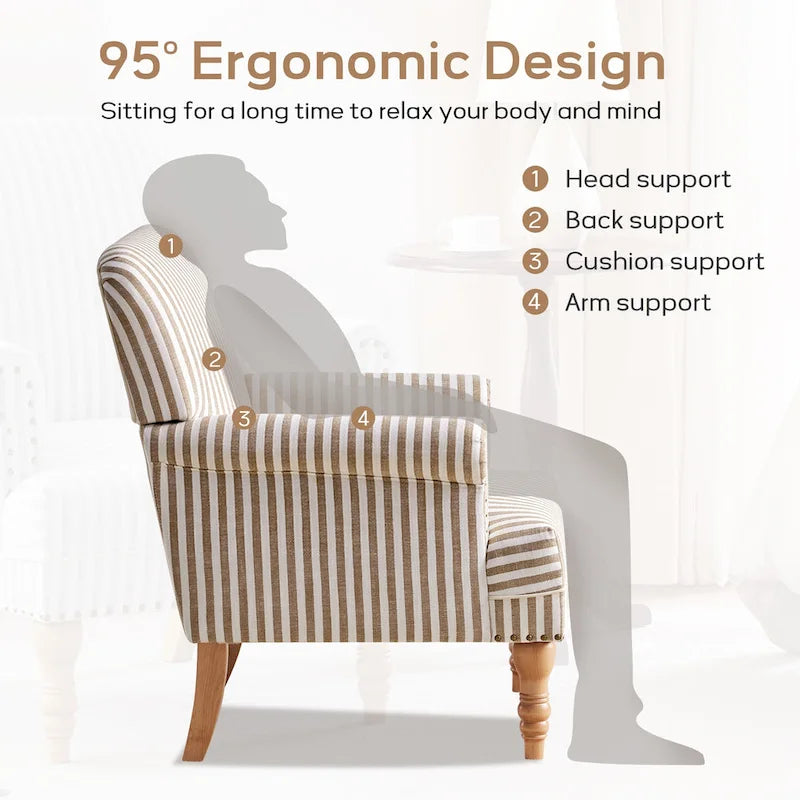 Fauteuil d'appoint rembourré en lin avec pieds pour salon