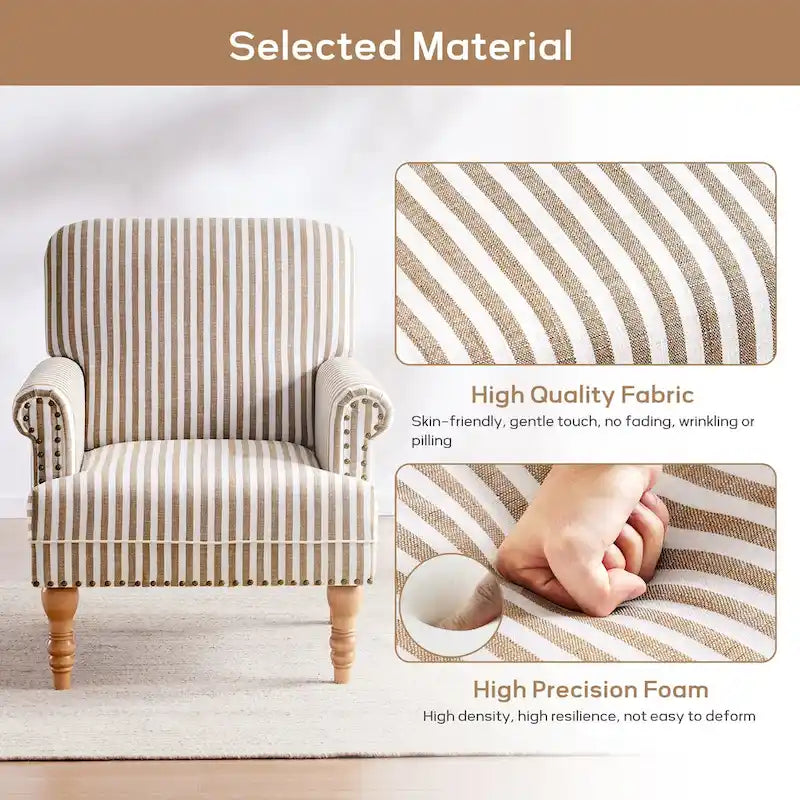 Fauteuil d'appoint rembourré en lin avec pieds pour salon