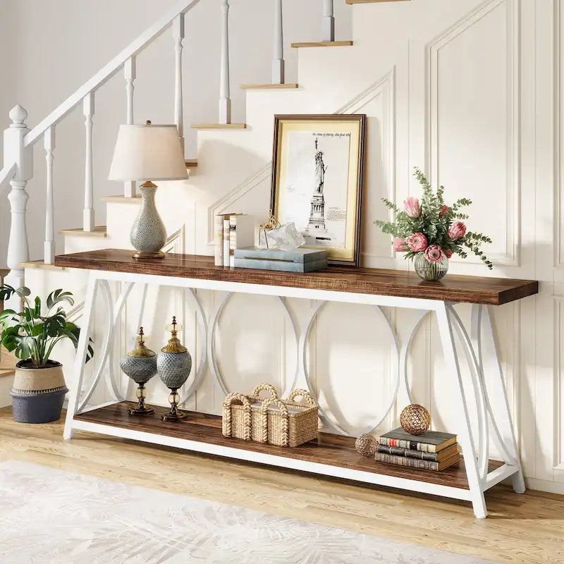 Console extra longue de 180 cm avec étagère inférieure pour salon