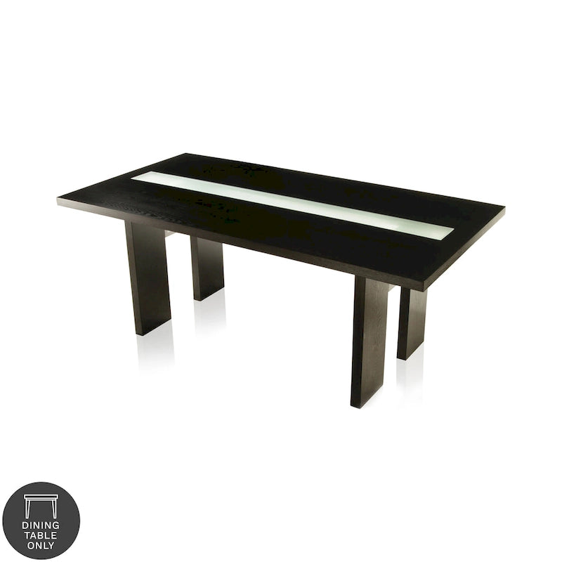 Table à manger contemporaine de 76 pouces avec plateau en verre et pieds en bois massif