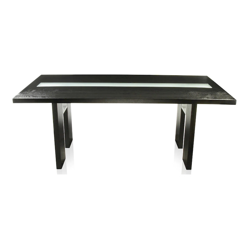 Table à manger contemporaine de 76 pouces avec plateau en verre et pieds en bois massif