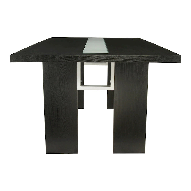 Table à manger contemporaine de 76 pouces avec plateau en verre et pieds en bois massif