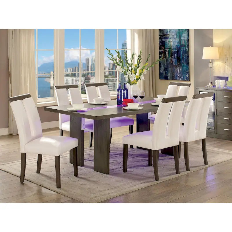 Table à manger contemporaine de 76 pouces avec plateau en verre et pieds en bois massif