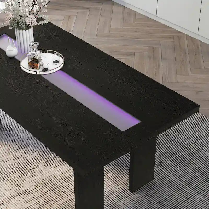 Table à manger contemporaine de 76 pouces avec plateau en verre et pieds en bois massif