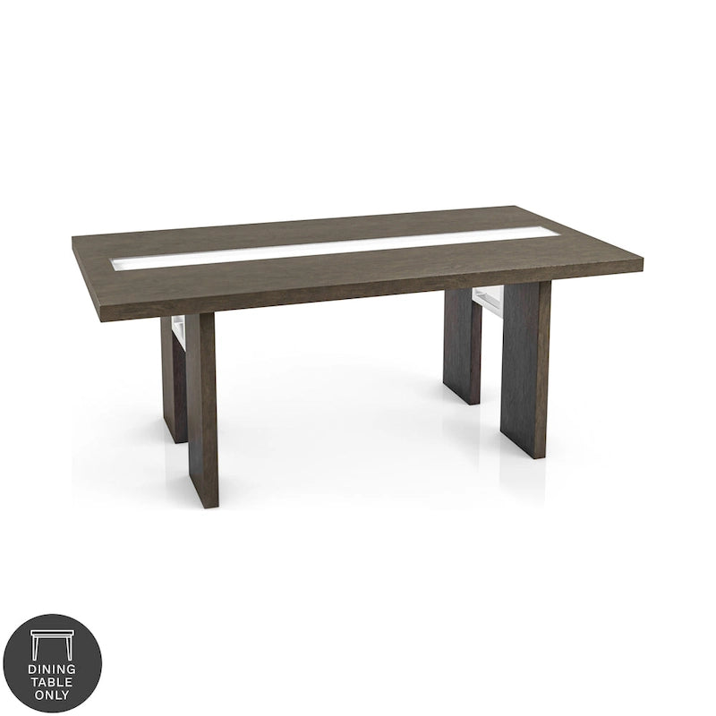 Table à manger contemporaine de 76 pouces avec plateau en verre et pieds en bois massif