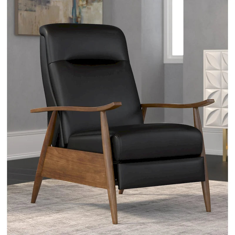 Fauteuil inclinable à pousser en bois rembourré, similicuir, style moderne du milieu du siècle