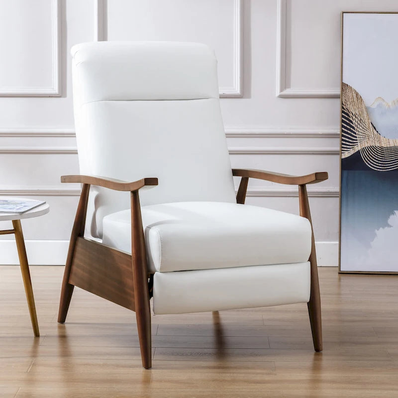 Fauteuil inclinable à pousser en bois rembourré, similicuir, style moderne du milieu du siècle