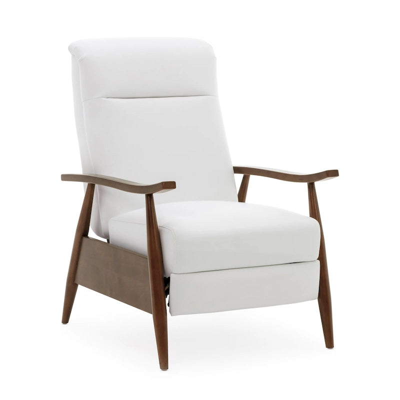 Fauteuil inclinable à pousser en bois rembourré, similicuir, style moderne du milieu du siècle