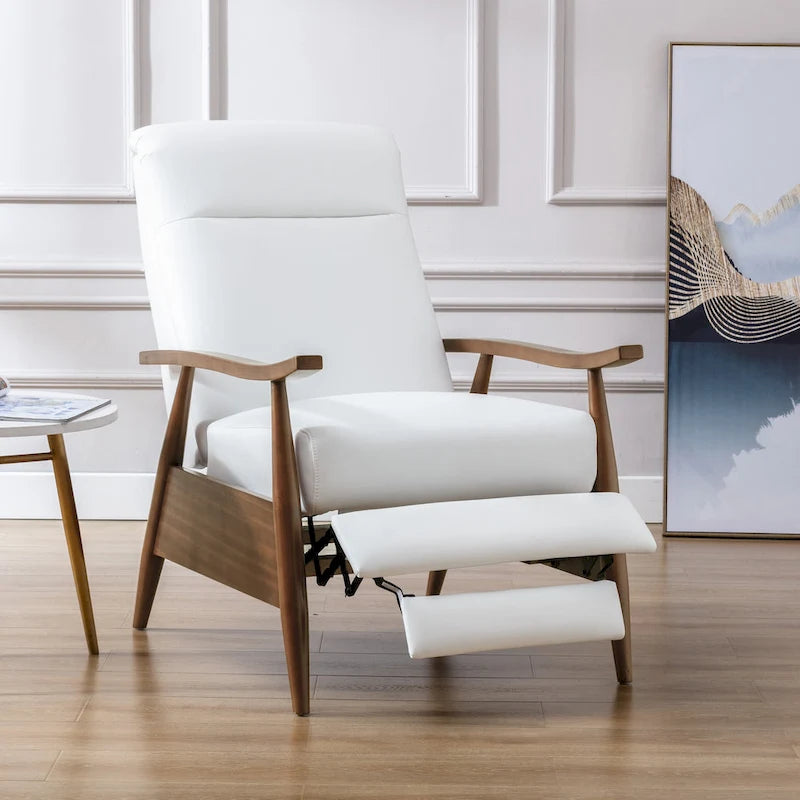Fauteuil inclinable à pousser en bois rembourré, similicuir, style moderne du milieu du siècle