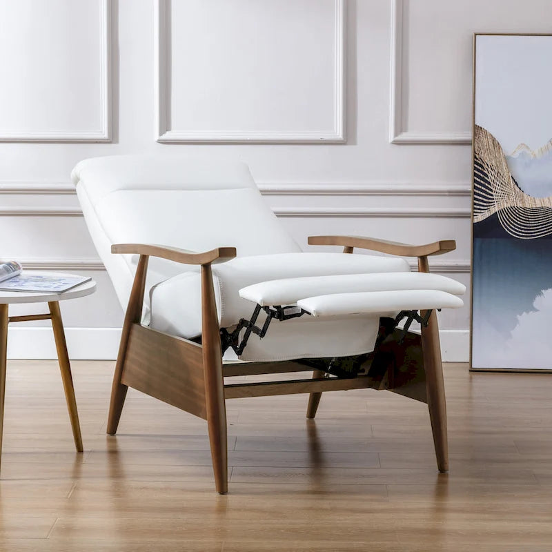 Fauteuil inclinable à pousser en bois rembourré, similicuir, style moderne du milieu du siècle