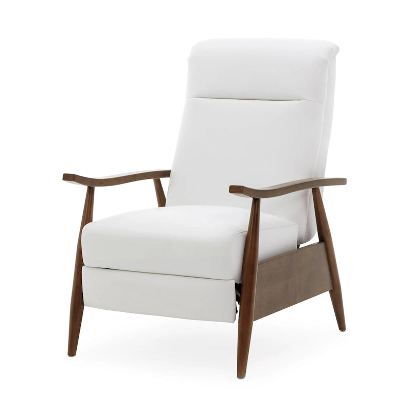 Fauteuil inclinable à pousser en bois rembourré, similicuir, style moderne du milieu du siècle