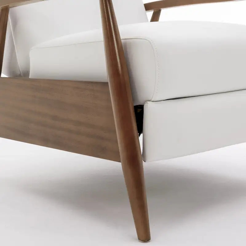Fauteuil inclinable à pousser en bois rembourré, similicuir, style moderne du milieu du siècle