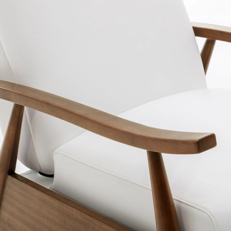 Fauteuil inclinable à pousser en bois rembourré, similicuir, style moderne du milieu du siècle