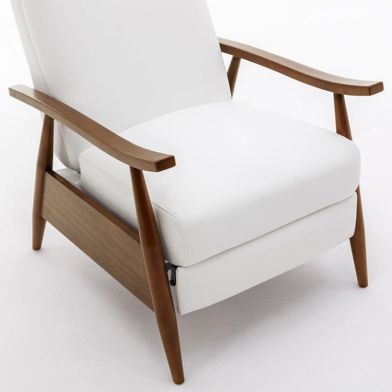 Fauteuil inclinable à pousser en bois rembourré, similicuir, style moderne du milieu du siècle