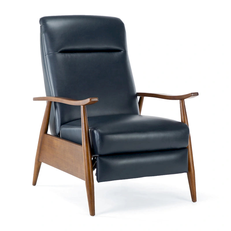 Fauteuil inclinable à pousser en bois rembourré, similicuir, style moderne du milieu du siècle