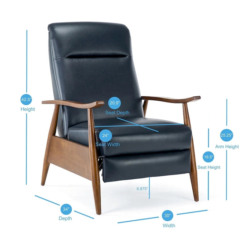 Fauteuil inclinable à pousser en bois rembourré, similicuir, style moderne du milieu du siècle