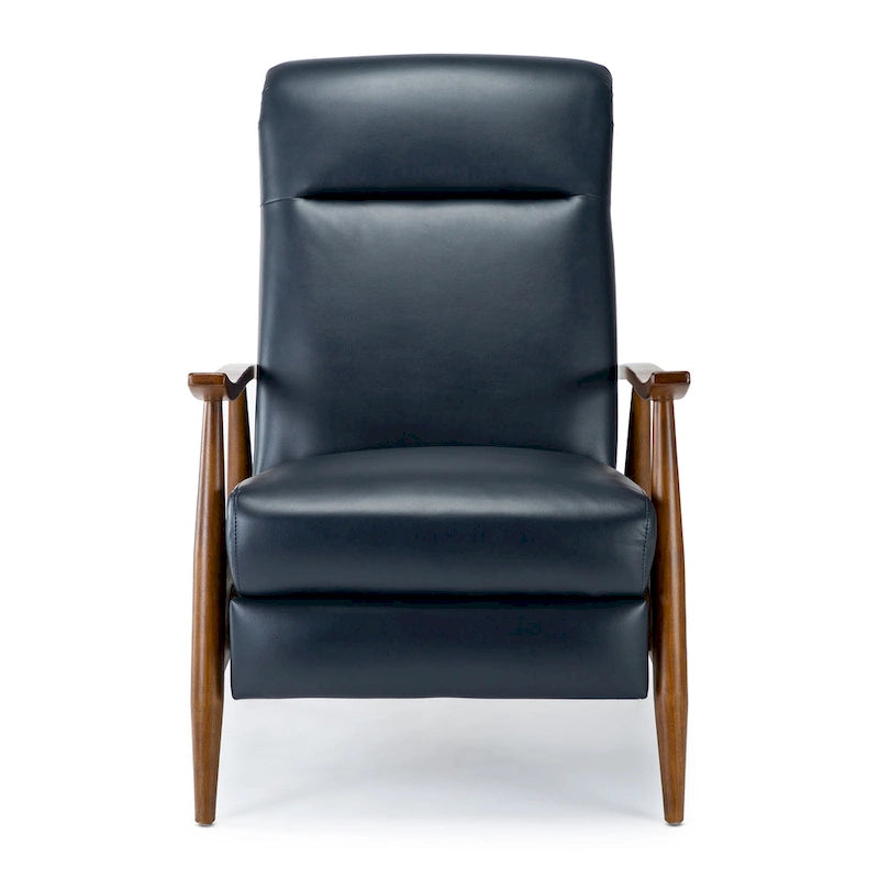 Fauteuil inclinable à pousser en bois rembourré, similicuir, style moderne du milieu du siècle