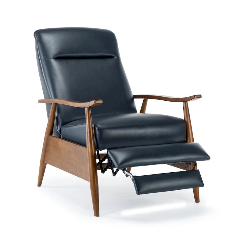Fauteuil inclinable à pousser en bois rembourré, similicuir, style moderne du milieu du siècle