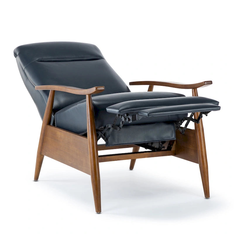 Fauteuil inclinable à pousser en bois rembourré, similicuir, style moderne du milieu du siècle