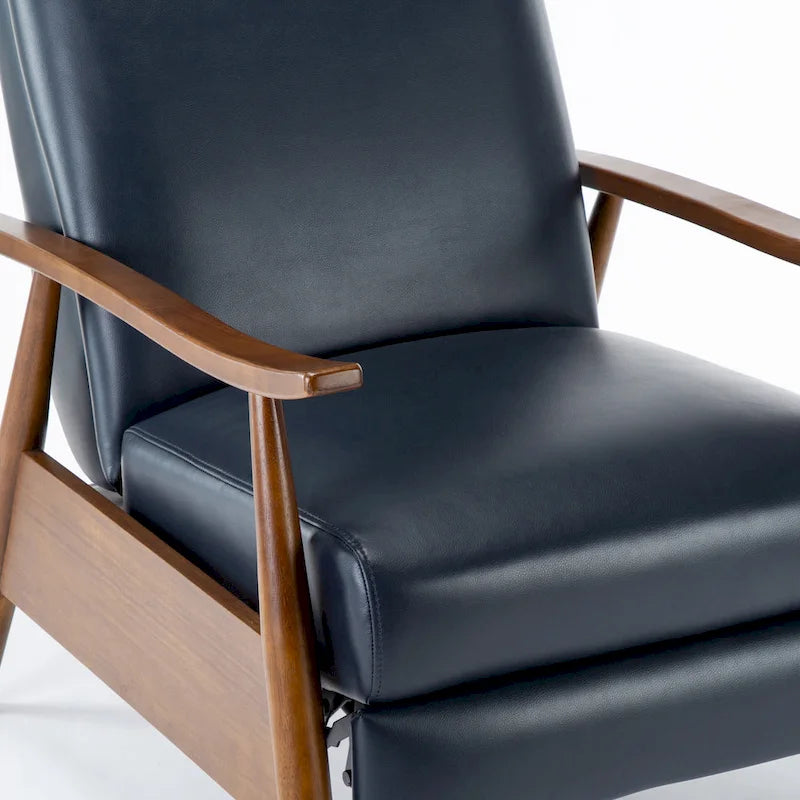 Fauteuil inclinable à pousser en bois rembourré, similicuir, style moderne du milieu du siècle