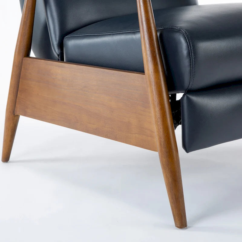 Fauteuil inclinable à pousser en bois rembourré, similicuir, style moderne du milieu du siècle