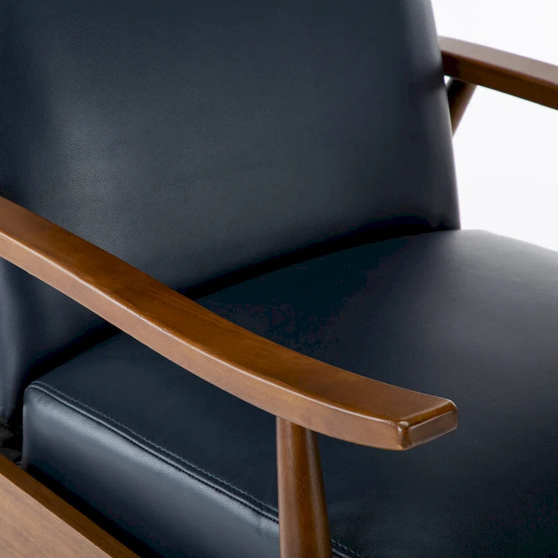 Fauteuil inclinable à pousser en bois rembourré, similicuir, style moderne du milieu du siècle