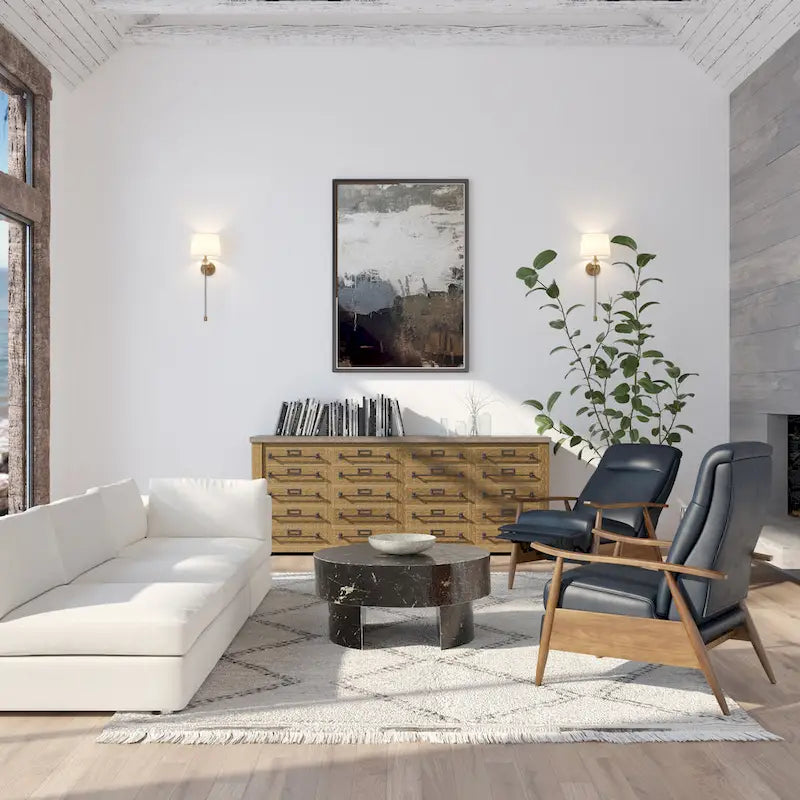 Fauteuil inclinable à pousser en bois rembourré, similicuir, style moderne du milieu du siècle