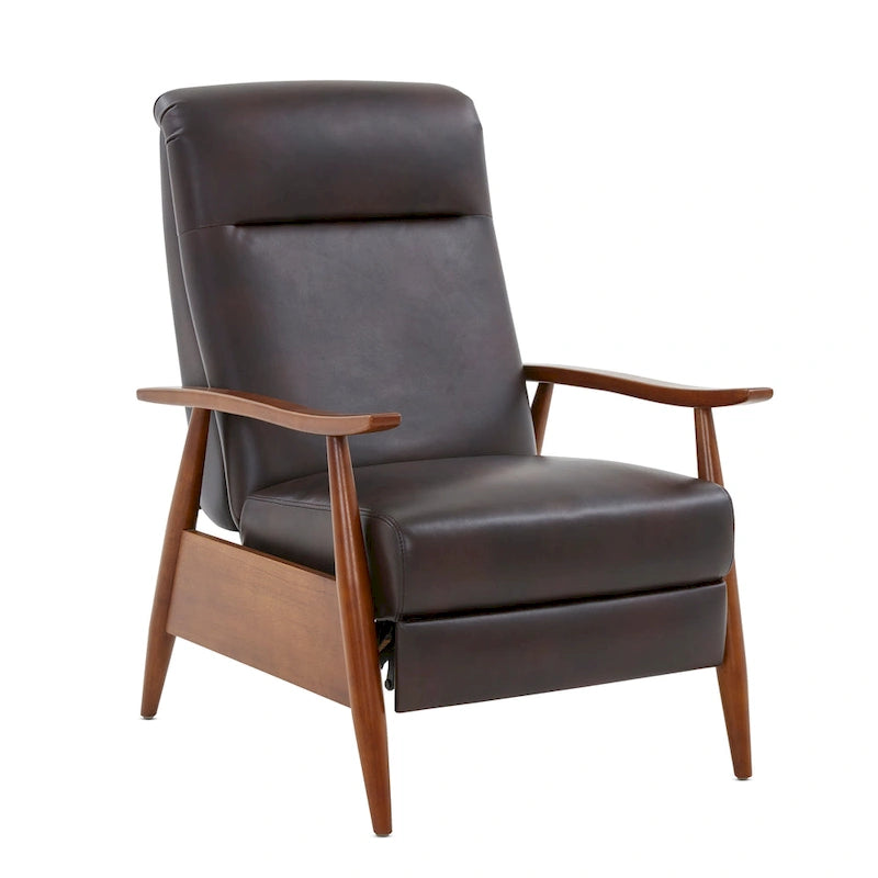 Fauteuil inclinable à pousser en bois rembourré, similicuir, style moderne du milieu du siècle