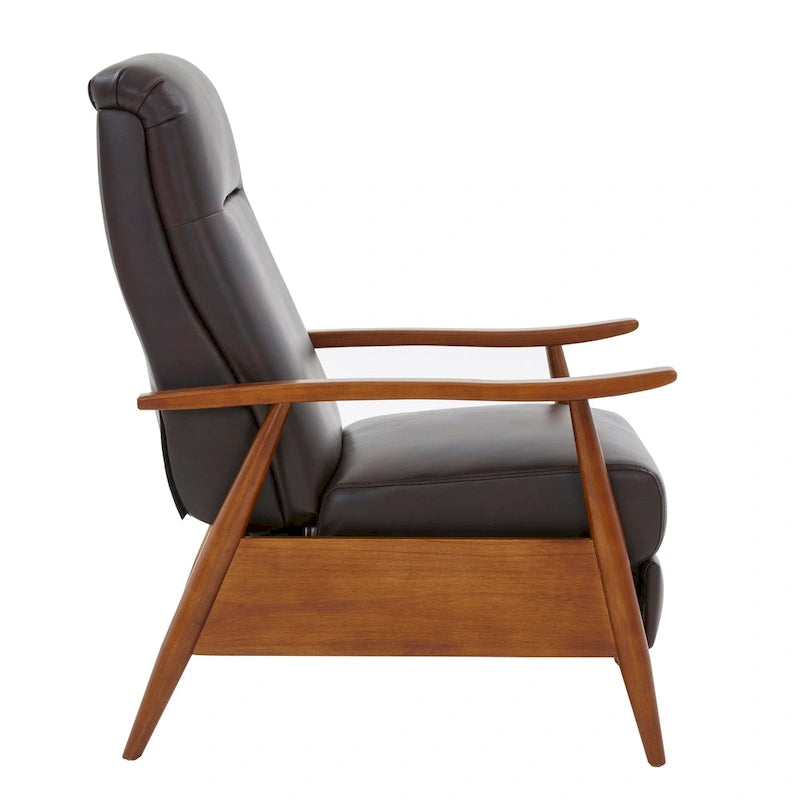 Fauteuil inclinable à pousser en bois rembourré, similicuir, style moderne du milieu du siècle