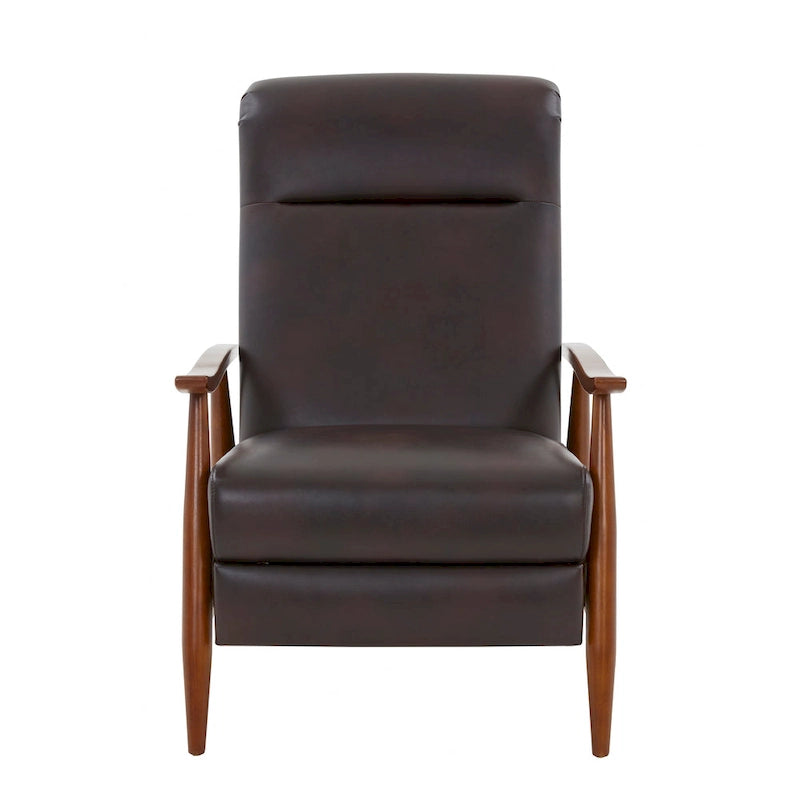 Fauteuil inclinable à pousser en bois rembourré, similicuir, style moderne du milieu du siècle