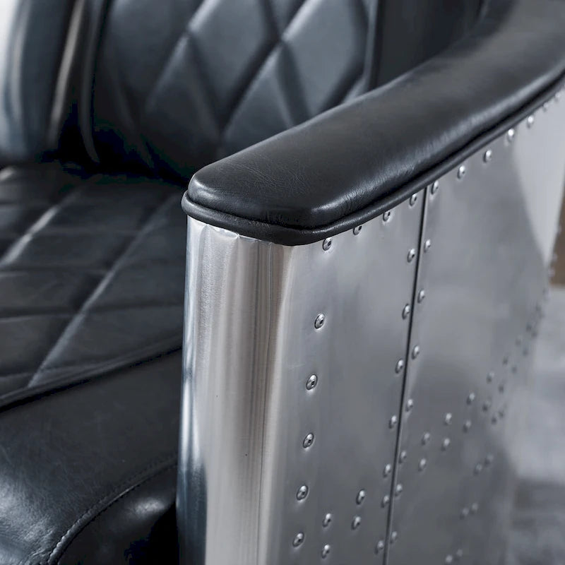 Fauteuil industriel rétro en cuir pleine fleur avec accents en aluminium