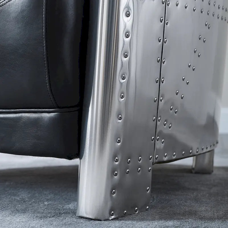 Fauteuil industriel rétro en cuir pleine fleur avec accents en aluminium