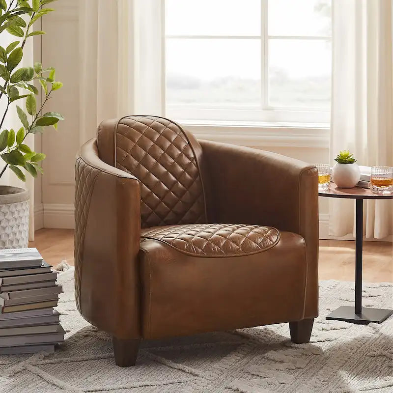 Fauteuil industriel rétro en cuir pleine fleur avec accents en aluminium