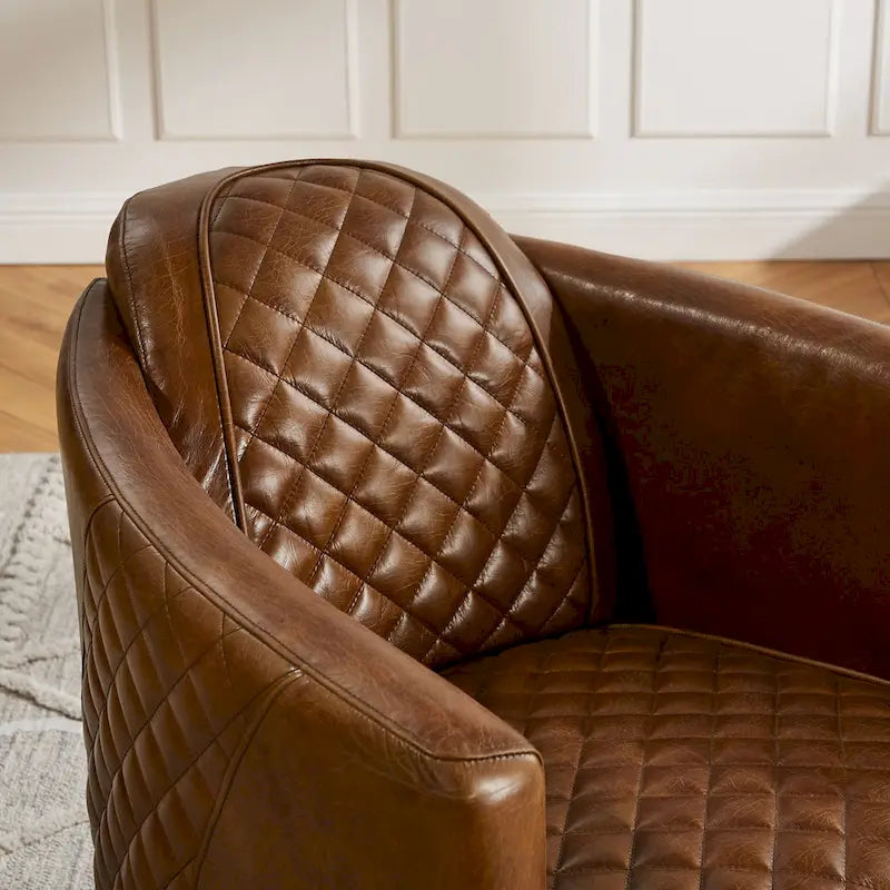 Fauteuil industriel rétro en cuir pleine fleur avec accents en aluminium