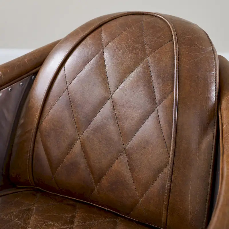 Fauteuil industriel rétro en cuir pleine fleur avec accents en aluminium