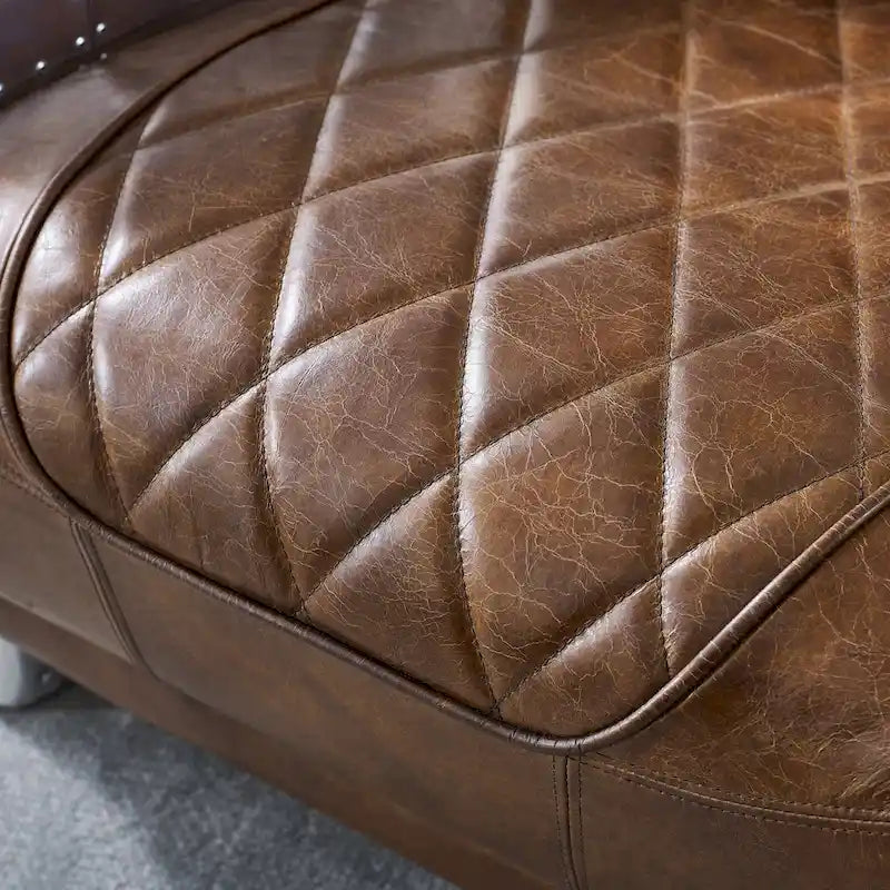 Fauteuil industriel rétro en cuir pleine fleur avec accents en aluminium