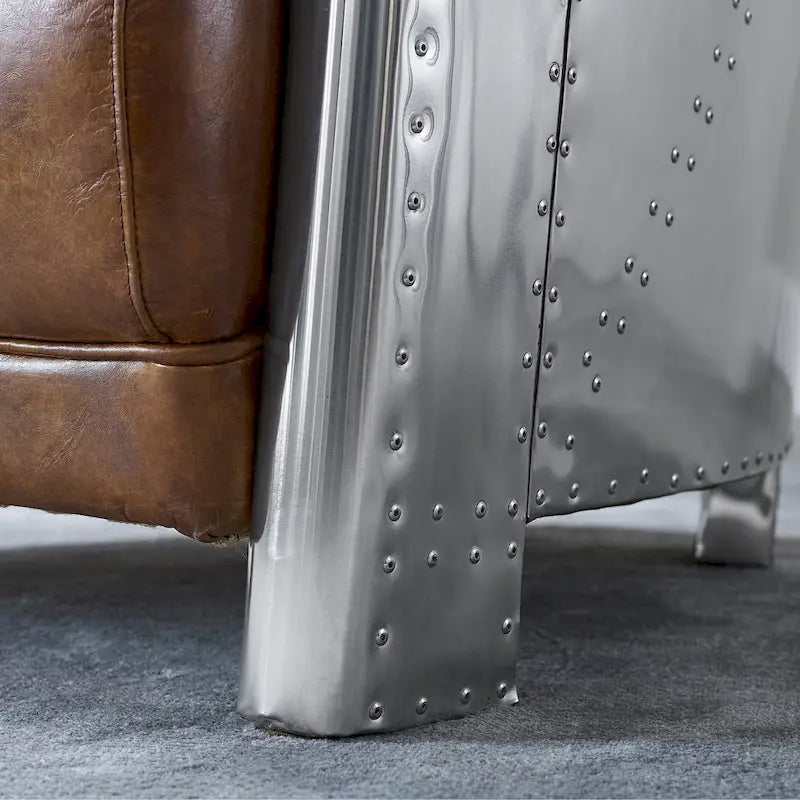 Fauteuil industriel rétro en cuir pleine fleur avec accents en aluminium