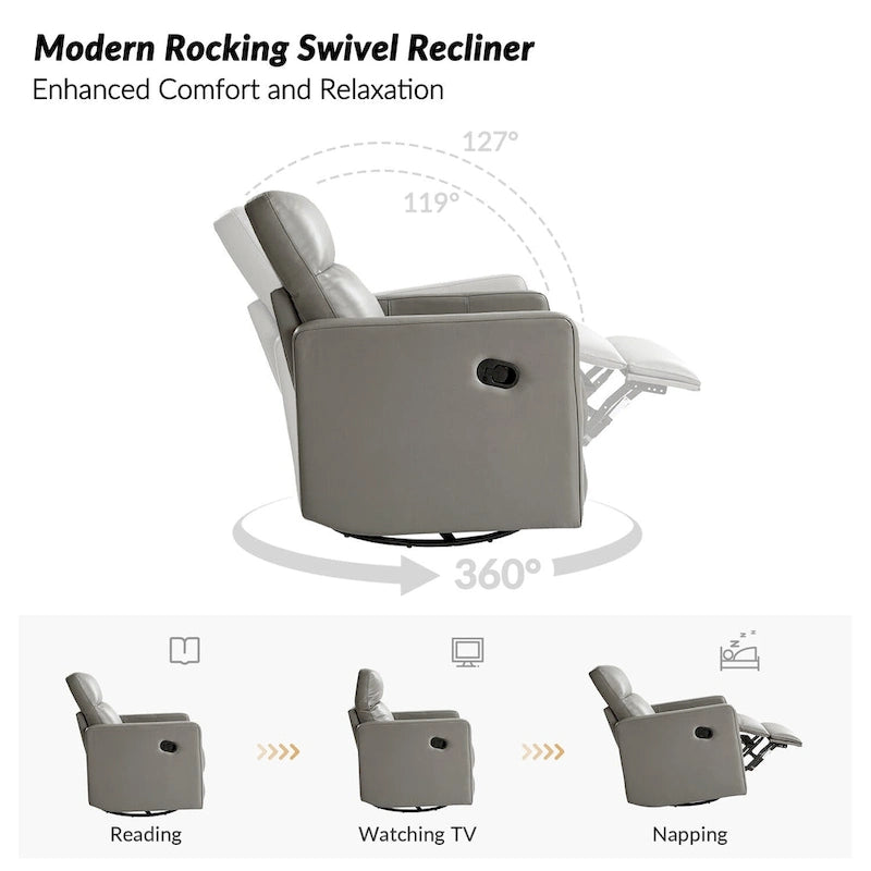 Fauteuil inclinable moderne en cuir véritable, pivotant et à bascule