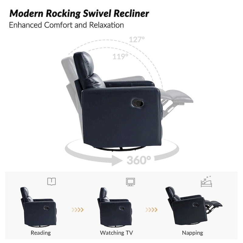 Fauteuil inclinable moderne en cuir véritable, pivotant et à bascule